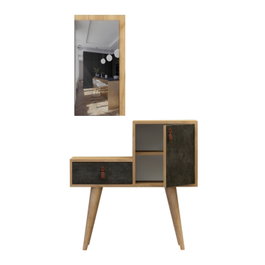 Hanah Home Recibidor Moderno Elegante Roble y Gris Oscuro con Zapatero 80cm Mueble Entrada Melamina